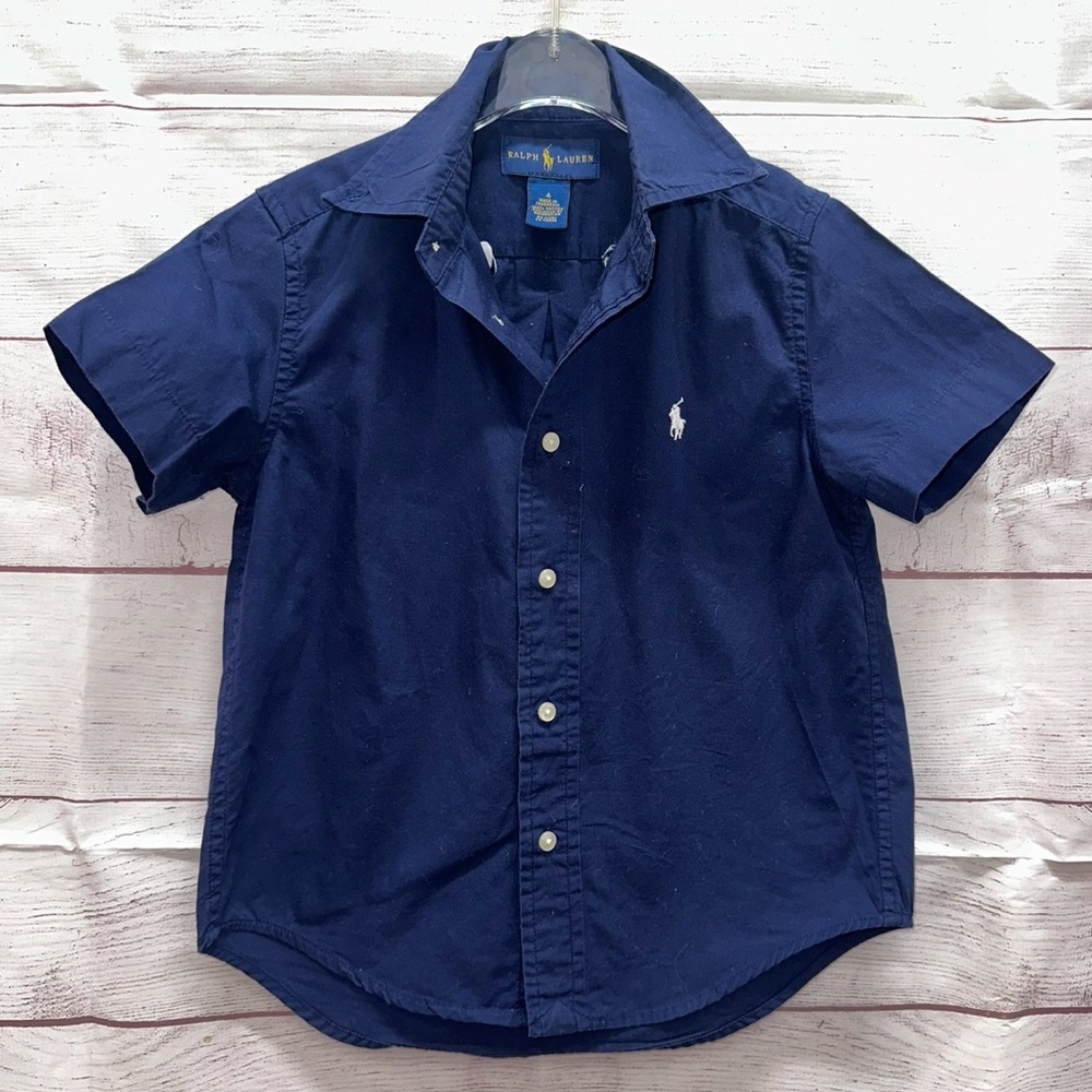 Ralph Lauren Boys Blue Short Sleeve Button Down Shirt Size 4